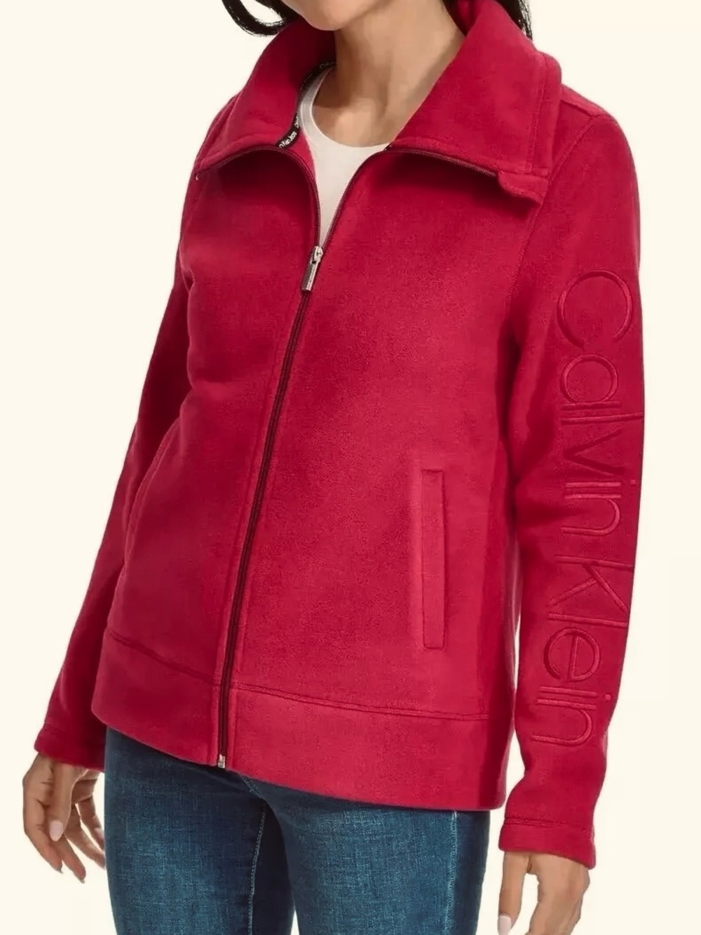 Calvin Klein Performance Women’s Red Fleece Zip-Up Jacket